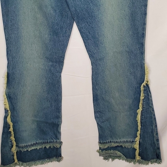 LondonJean Flare Fringe Jeans Size 14 Y2K Retro Frayed Waist Boho Denim Groovy - Picture 6 of 14